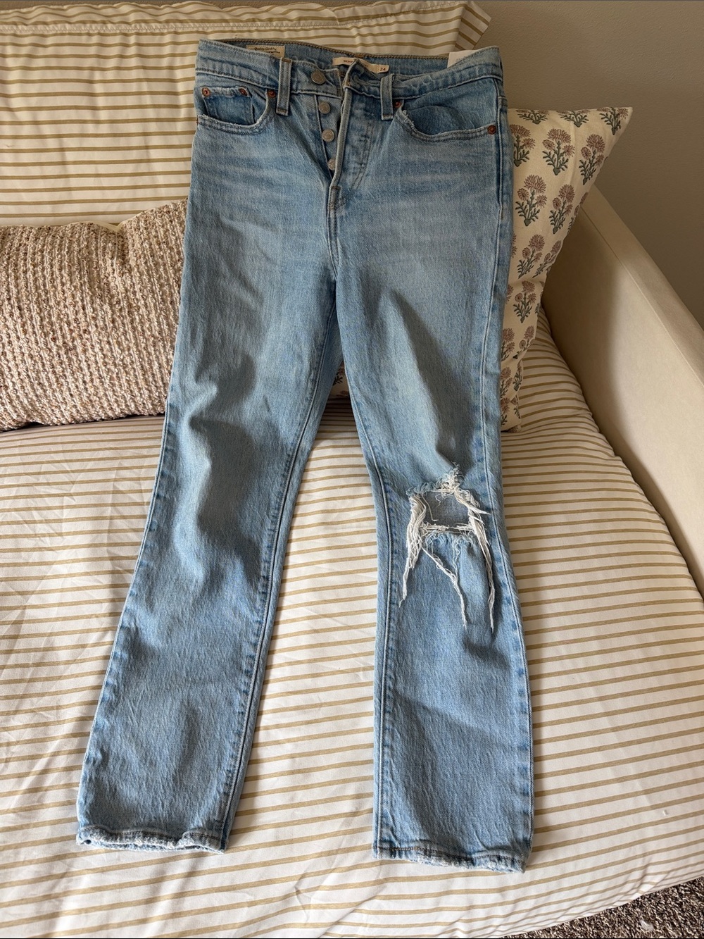 Levi's Light Wash Distressed Straight-Leg Jeans